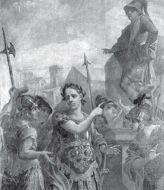Константин с солдатами перед статуей