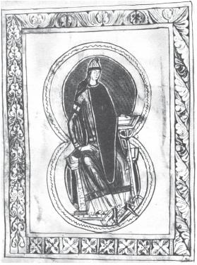 Патриций Боэций. Миниатюра из рукописи XII в.