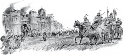 Войска монголо-татар штурмуют крепость в Европе