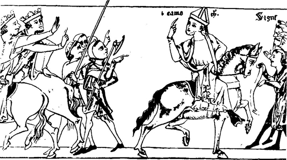 Средневековой рисунок, иллюстрирующий конфликт между Томасом