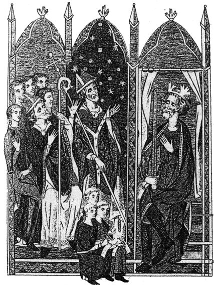 Эдуард I с группой придворных. В центре – архиепископ Печэм,