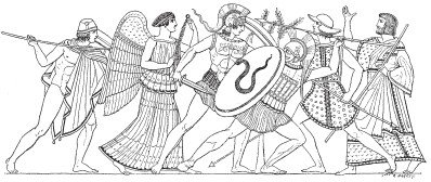 Битва Ахилла с Телефом (рисунок на вазе). Лувр