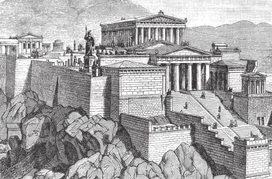 Изображение древнего акрополя в Афинах. Фрагмент