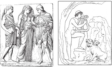 Орфей в царстве теней Аида (резьба по камню)