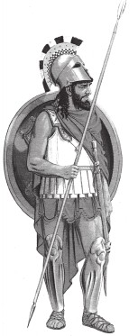 Спартанский гоплит в коринфском шлеме 