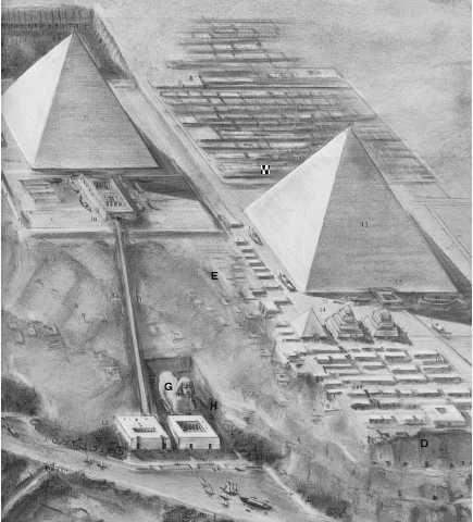 Общий вид пирамид в Гизе. Реконструкция