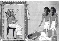 Египтянин перед сидящим фараоном. Папирус