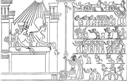 Эхнатон с женой Нефертити одаривает народ