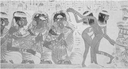 Певицы и танцовщицы из гробницы в Фивах с одной из дам