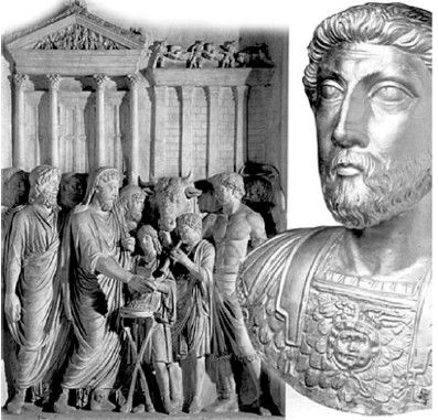 Марк Аврелий совершает жертвоприношение у храма